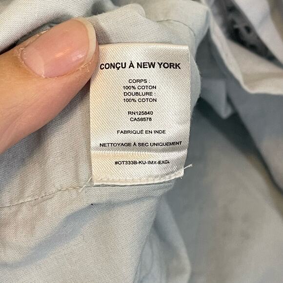 Intermix Wrap Crop Top Size 4 Blue Surplice Eyelet Ruffle Boho Feminine Romantic - Picture 12 of 12